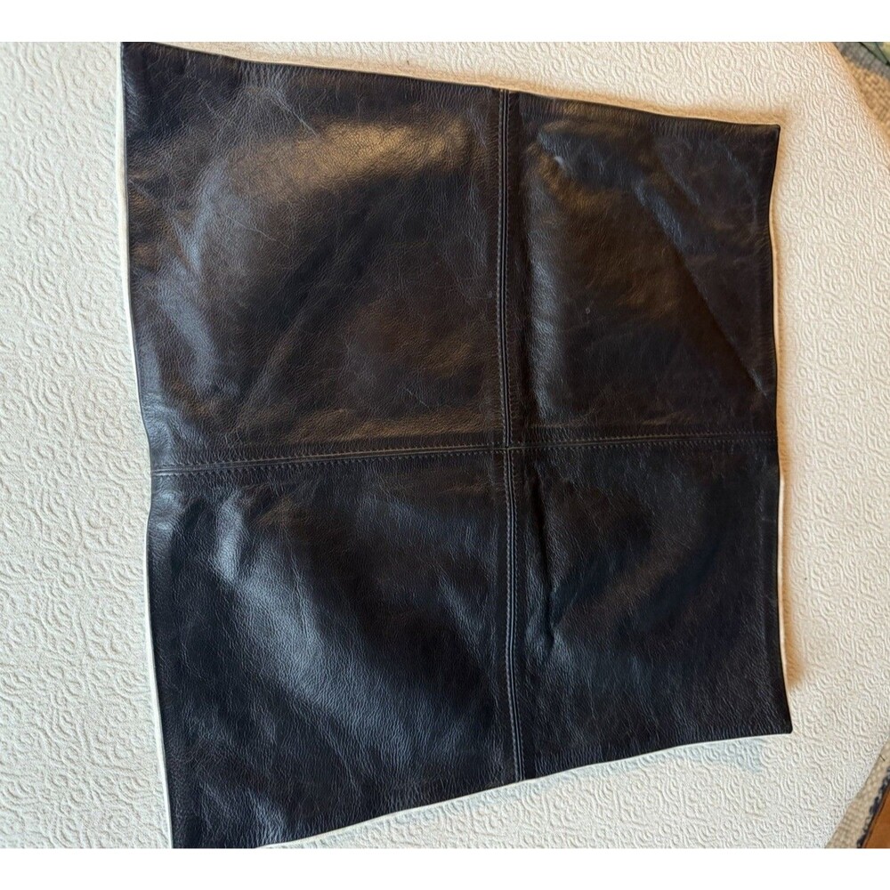 Pottery Barn Brown leather  Pillow Cover With Cream Cotton/Linen Back Buttons